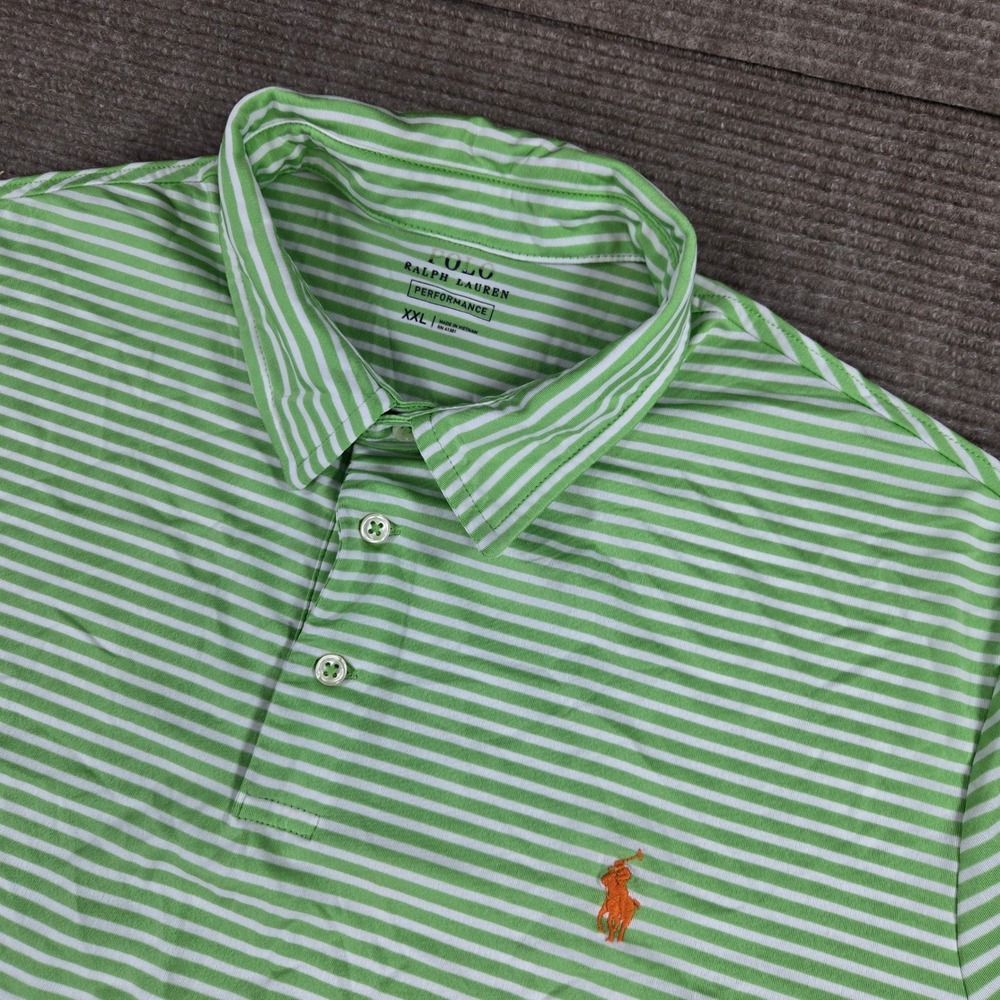 Polo Ralph Lauren Mens XXL Green Striped Performance Stretch Polo Shirt